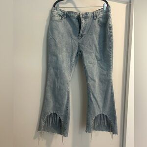 Plus Raw Hem Rhinestone Fringe Flare Jeans